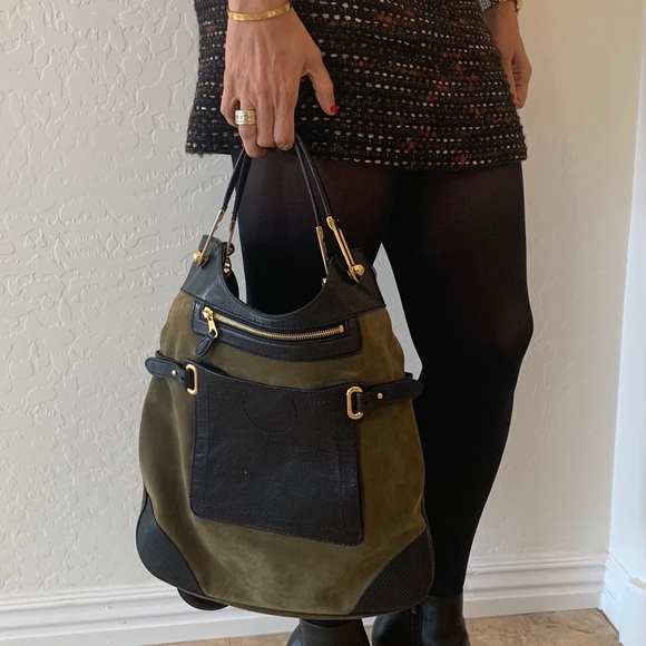 BALENCIAGA Suede Leather Tote Handbag,Olive Green. - Picture 8 of 13